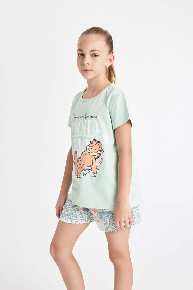 Kız Çocuk Garfield Pijama Takımı Kısa Kollu Üst Şort