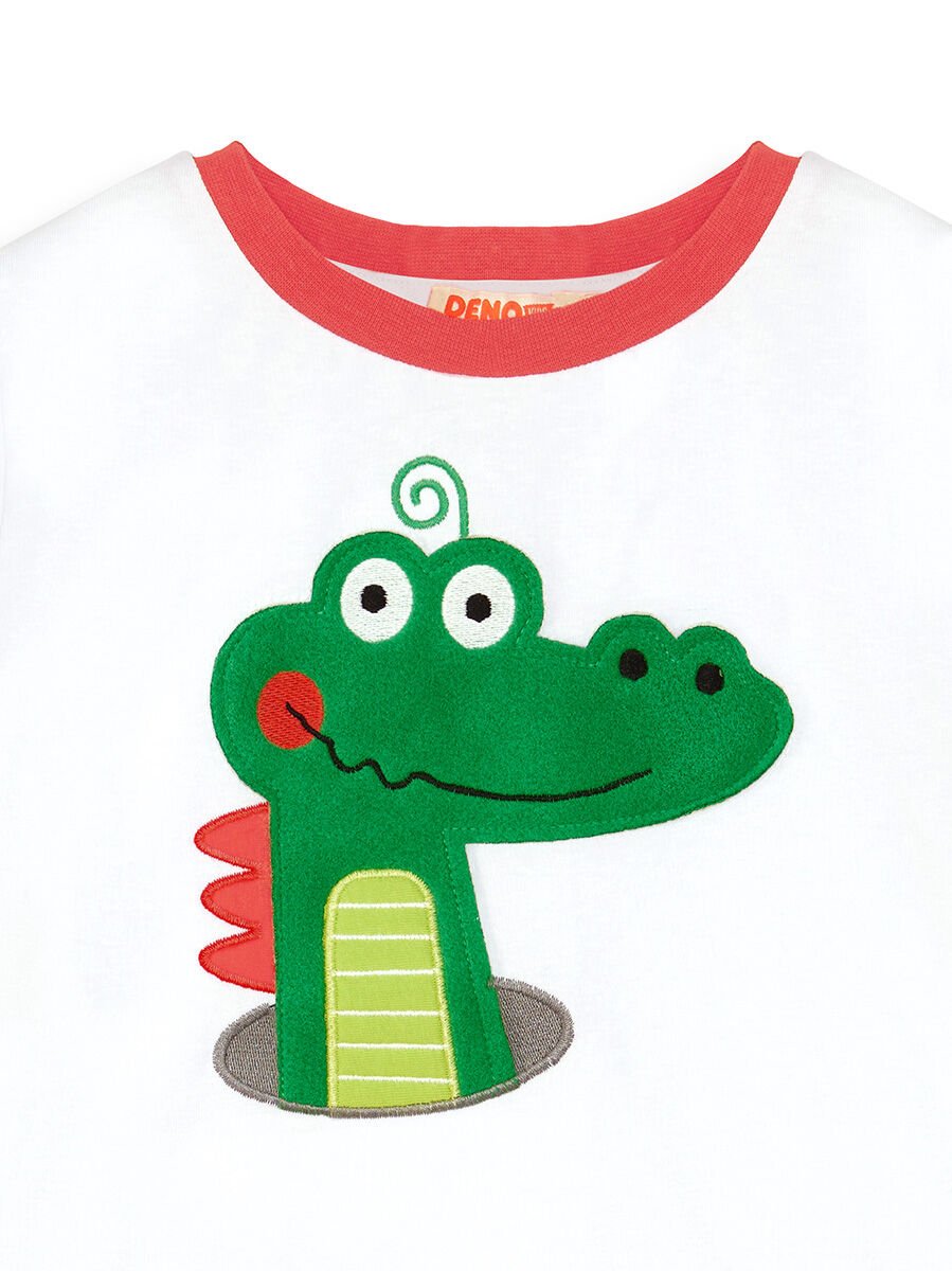 Timsah Baggy Erkek Çocuk T-shirt Şort Takım 3 Y - Beyaz Gri Yeşil