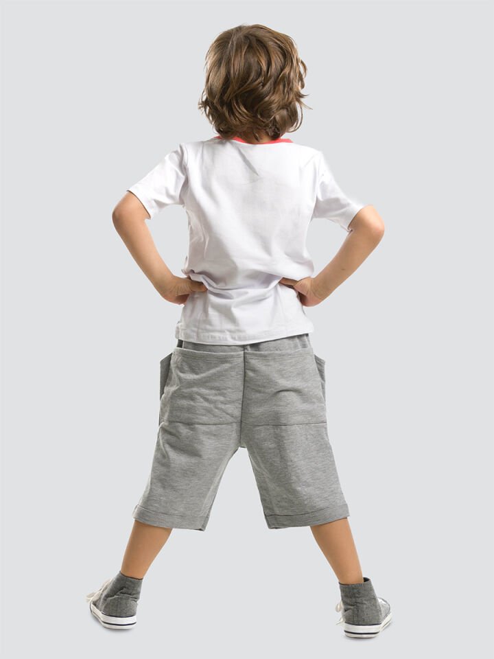 Timsah Baggy Erkek Çocuk T-shirt Şort Takım 3 Y - Beyaz Gri Yeşil