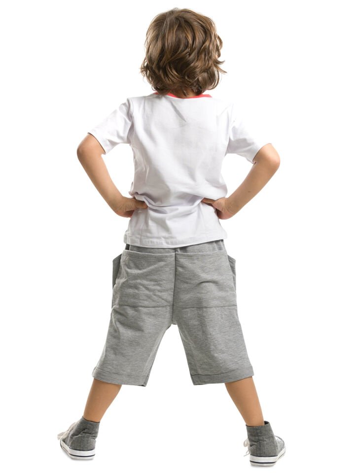 Timsah Baggy Erkek Çocuk T-shirt Şort Takım 3 Y - Beyaz Gri Yeşil