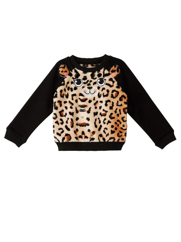 Peluş Leopar Kız Çocuk Eşofman Takım