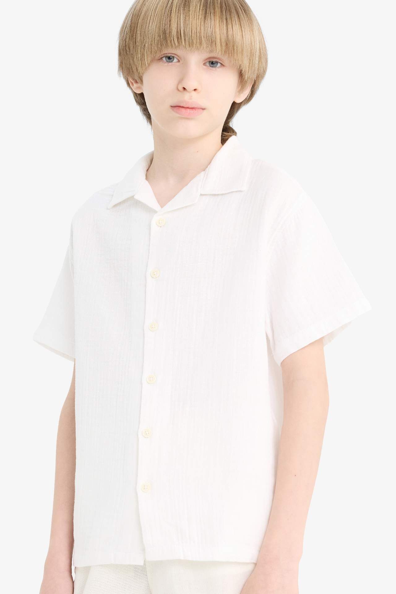 Erkek Çocuk Oversize Geniş Kalıp Polo Yaka Müslin Kısa Kollu Gömlek