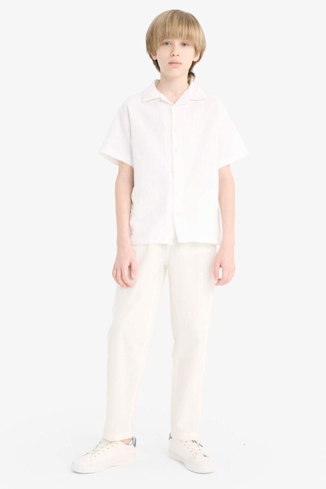 Erkek Çocuk Oversize Geniş Kalıp Polo Yaka Müslin Kısa Kollu Gömlek