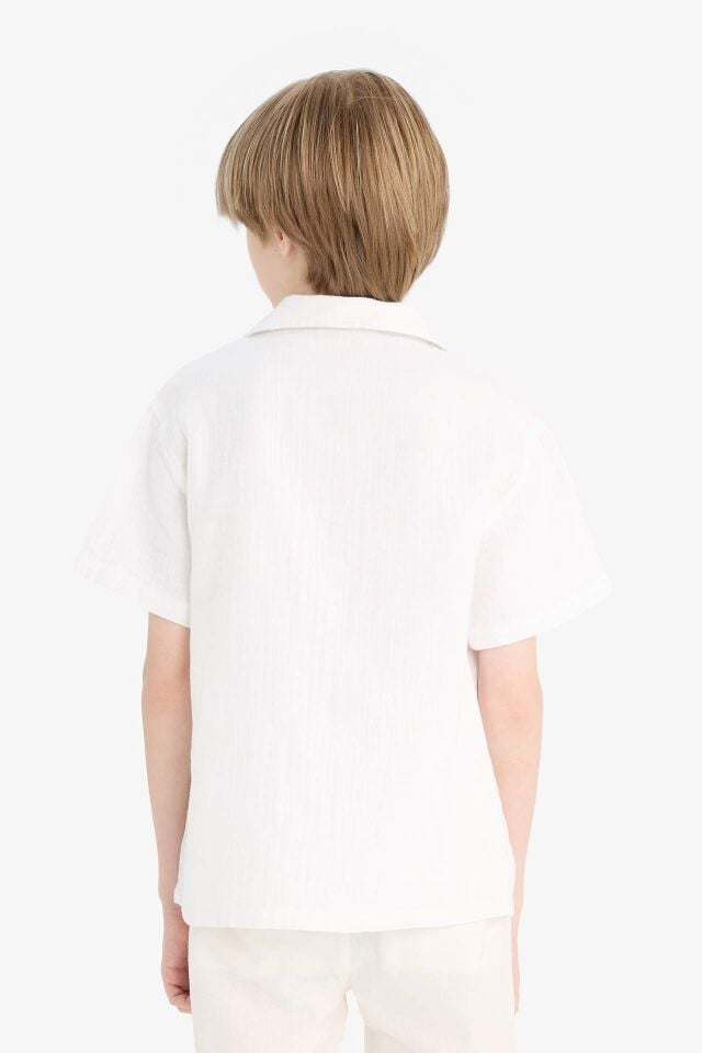 Erkek Çocuk Oversize Geniş Kalıp Polo Yaka Müslin Kısa Kollu Gömlek