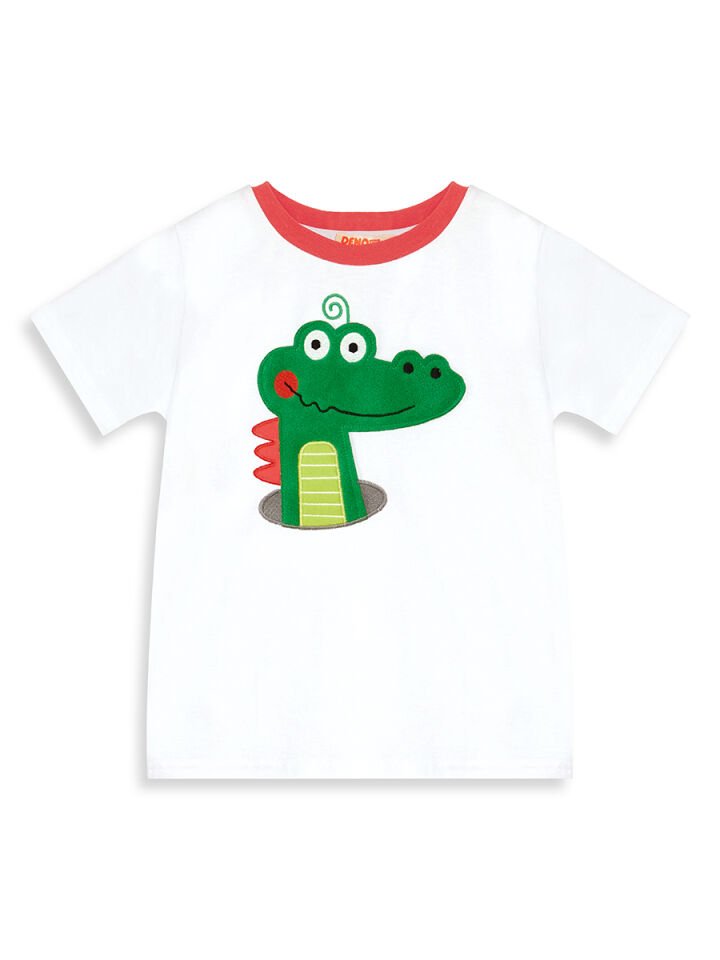 Timsah Baggy Erkek Çocuk T-shirt Şort Takım 4 Y - Beyaz Gri Yeşil