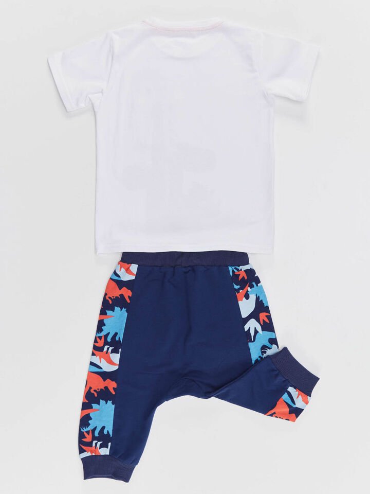 Dino Dudes Erkek Çocuk T-shirt Kapri Şort Takım 5 Y - Beyaz, Lacivert