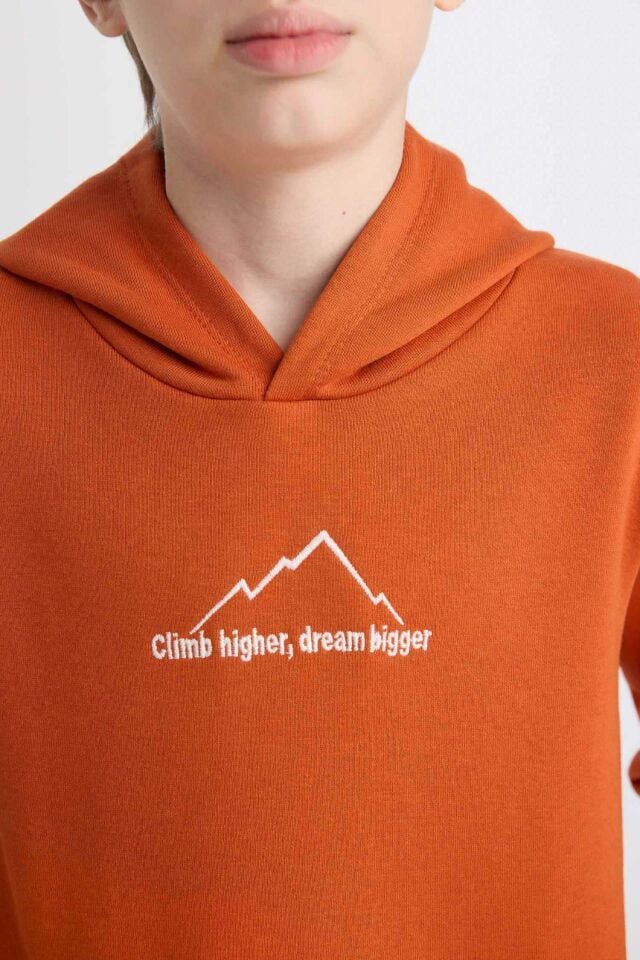 Erkek Çocuk Kapüşonlu Sırt Baskılı Nakışlı Kalın Sweatshirt