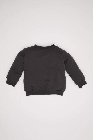 Erkek Bebek Bisiklet Yaka Hayvan Desenli İçi Yumuşak Tüylü Sweatshirt