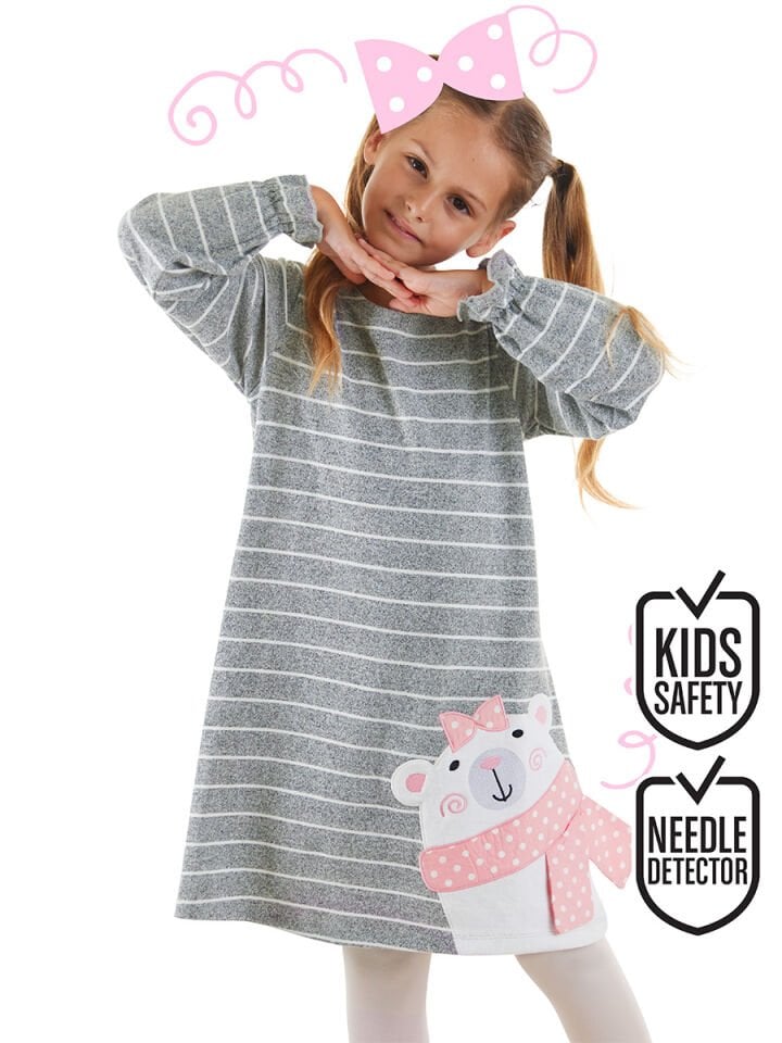 Ayıcık Kız Çocuk Çizgili Elbise