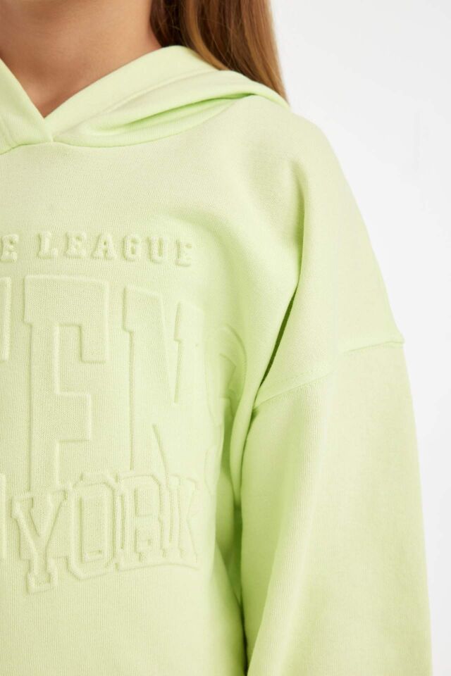 Kız Çocuk Relax Fit Kapüşonlu Baskılı Sweatshirt