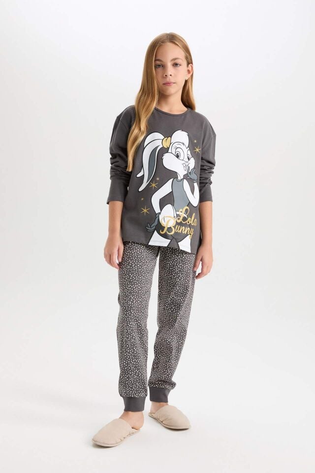 Kız Çocuk Pijama Takım Looney Tunes Uzun Kollu Üst Beli Lastikli Uzun Alt