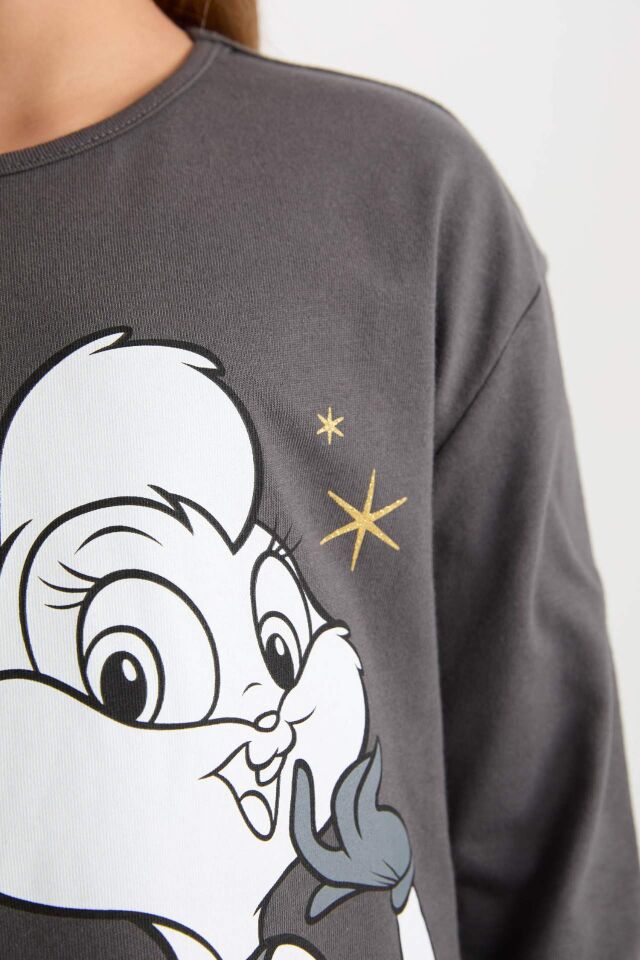 Kız Çocuk Pijama Takım Looney Tunes Uzun Kollu Üst Beli Lastikli Uzun Alt