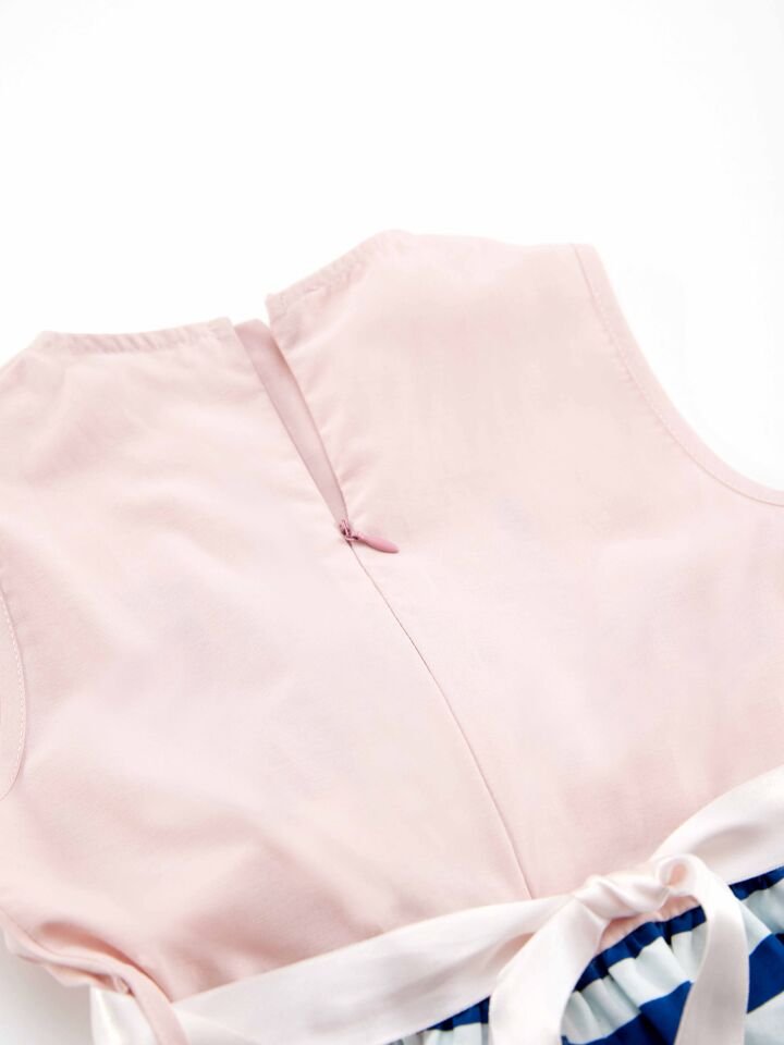 Çiçekli Çizgili Kız Çocuk Abiye Pembe Elbise