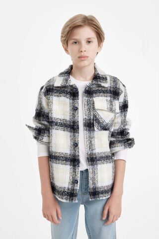 Erkek Çocuk Oversize Geniş Kalıp Polo Yaka Flanel Kareli Gömlek