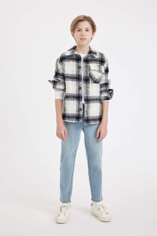 Erkek Çocuk Oversize Geniş Kalıp Polo Yaka Flanel Kareli Gömlek
