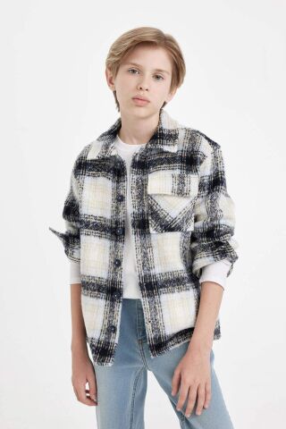 Erkek Çocuk Oversize Geniş Kalıp Polo Yaka Flanel Kareli Gömlek