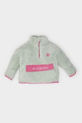 Kız Bebek Dik Yaka Fermuarlı Welsoft Pelüş Sweatshirt