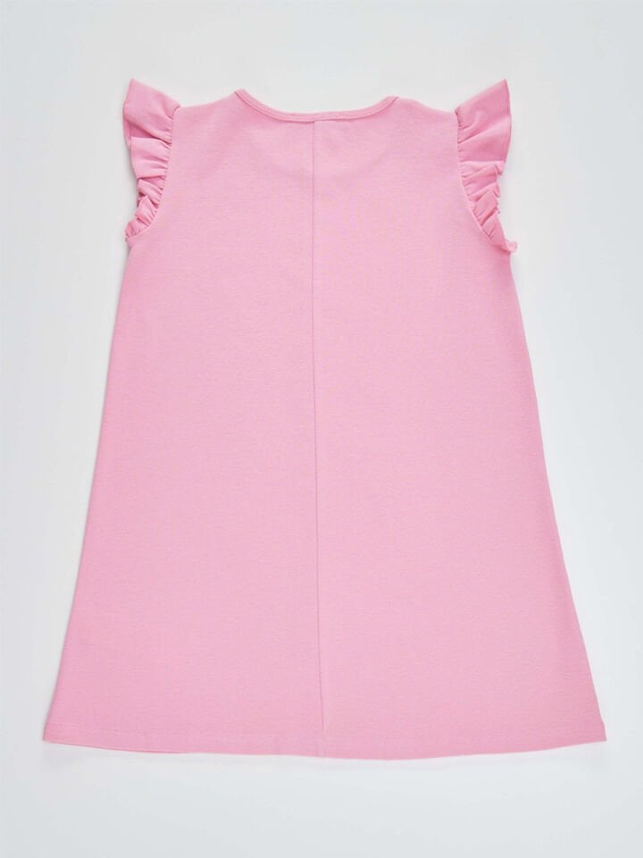 Süslü Tavşan Pamuklu Kız Çocuk Pembe Elbise