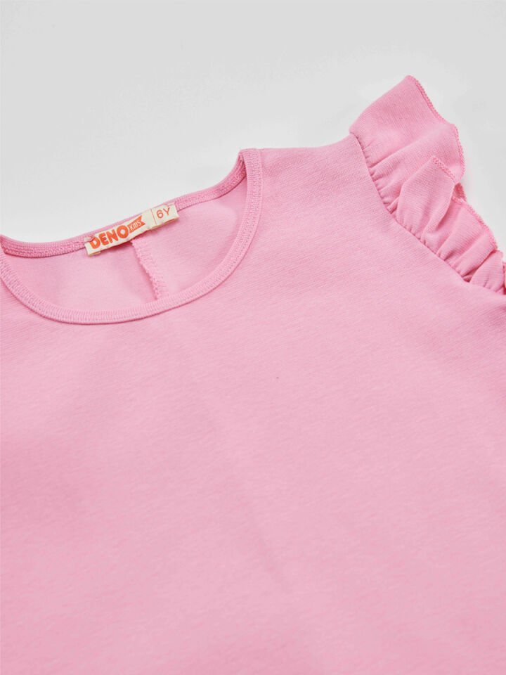 Süslü Tavşan Pamuklu Kız Çocuk Pembe Elbise