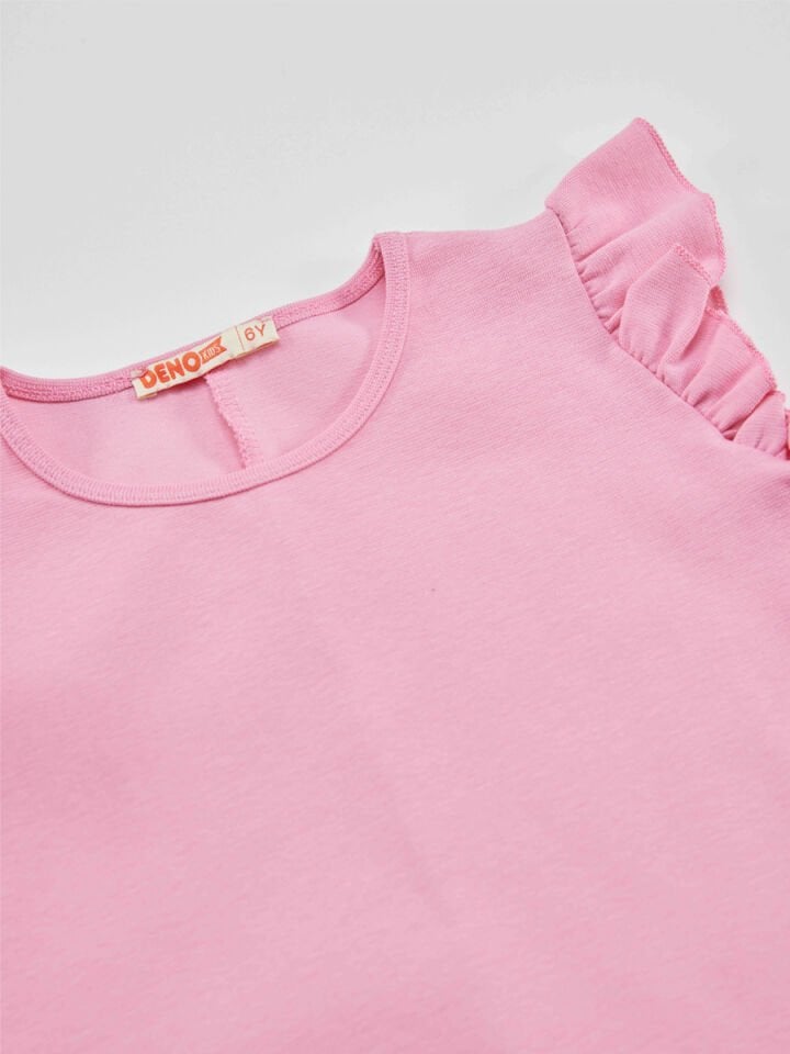 Süslü Tavşan Pamuklu Kız Çocuk Pembe Elbise