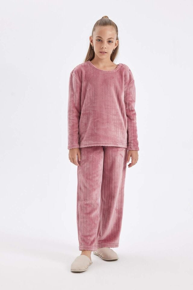 Kız Çocuk Pijama Takımı Polar Uzun Kollu Üst Uzun Alt