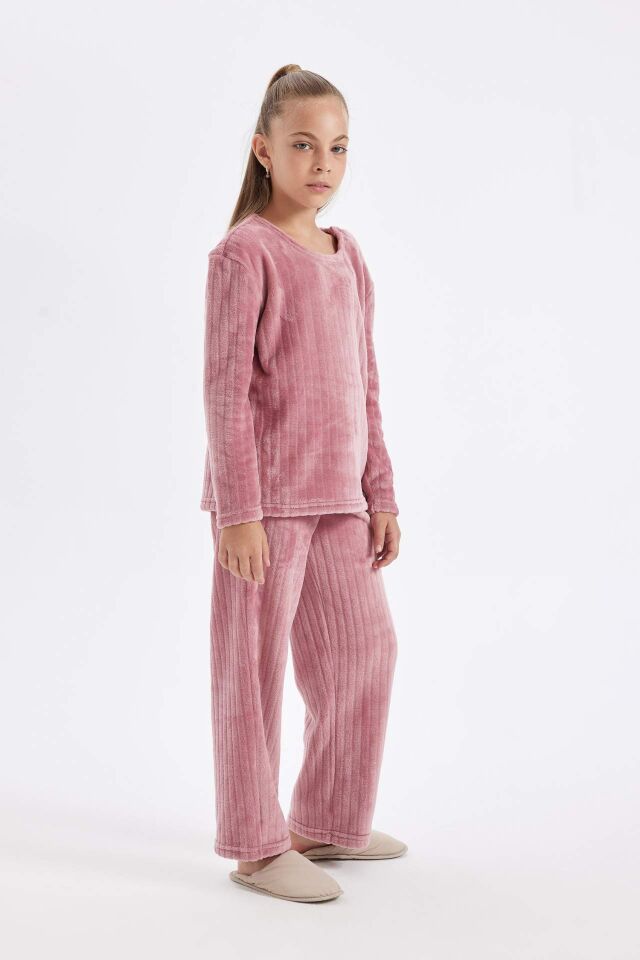 Kız Çocuk Pijama Takımı Polar Uzun Kollu Üst Uzun Alt