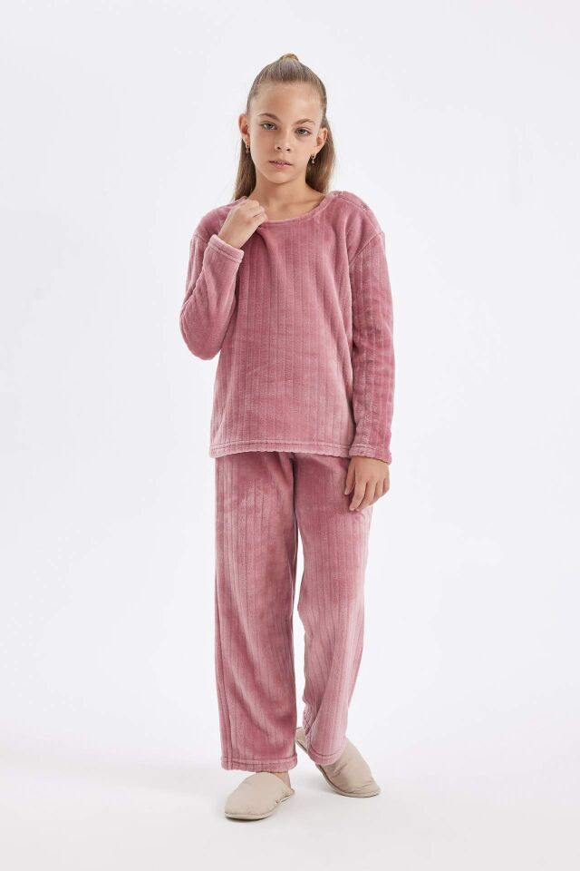 Kız Çocuk Pijama Takımı Polar Uzun Kollu Üst Uzun Alt
