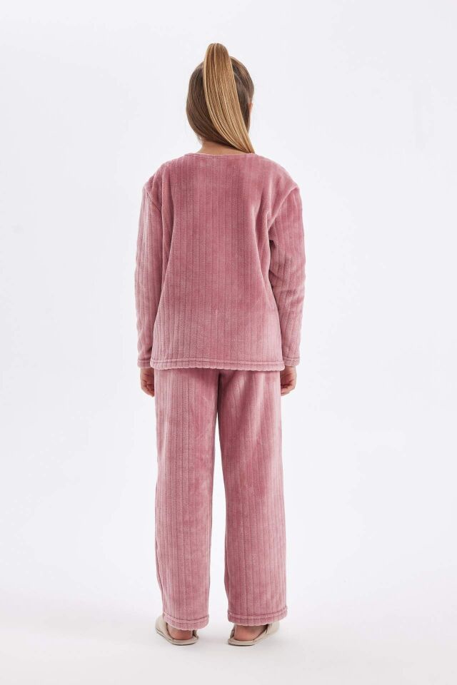 Kız Çocuk Pijama Takımı Polar Uzun Kollu Üst Uzun Alt