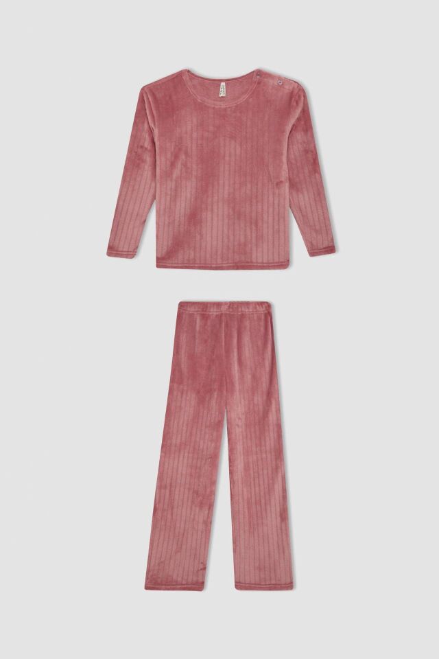 Kız Çocuk Pijama Takımı Polar Uzun Kollu Üst Uzun Alt