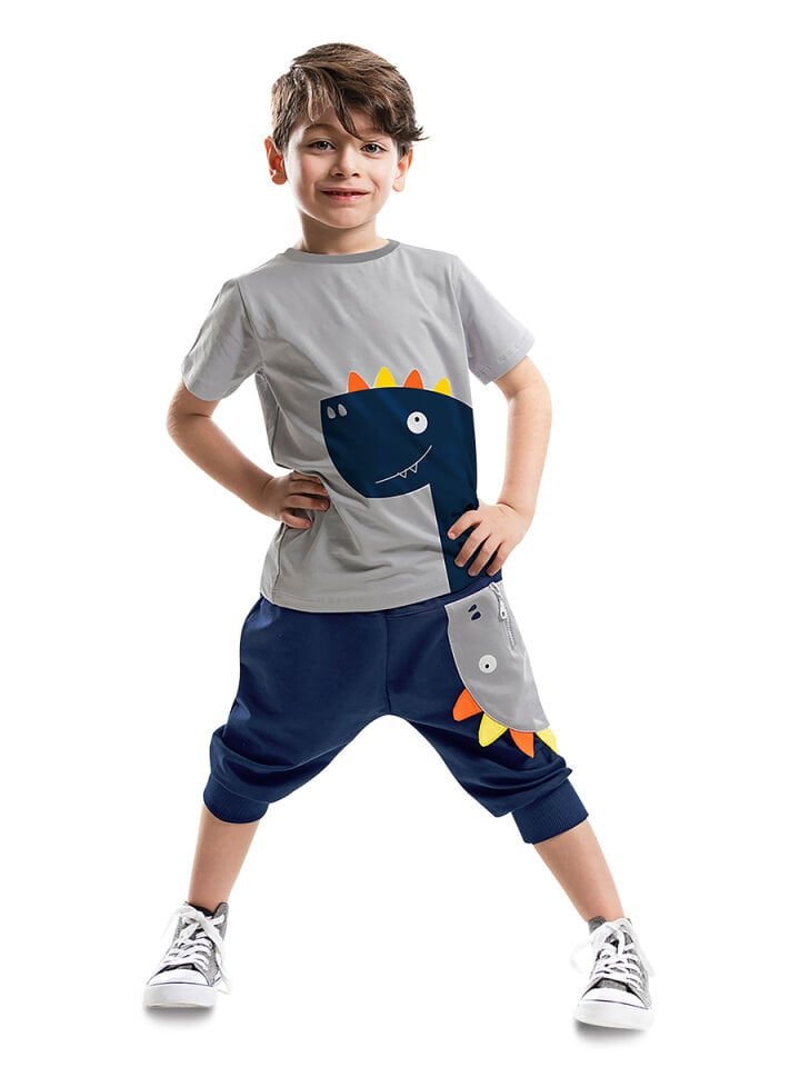 Fermuar Dino Erkek Çocuk T-shirt Kapri Şort Takım