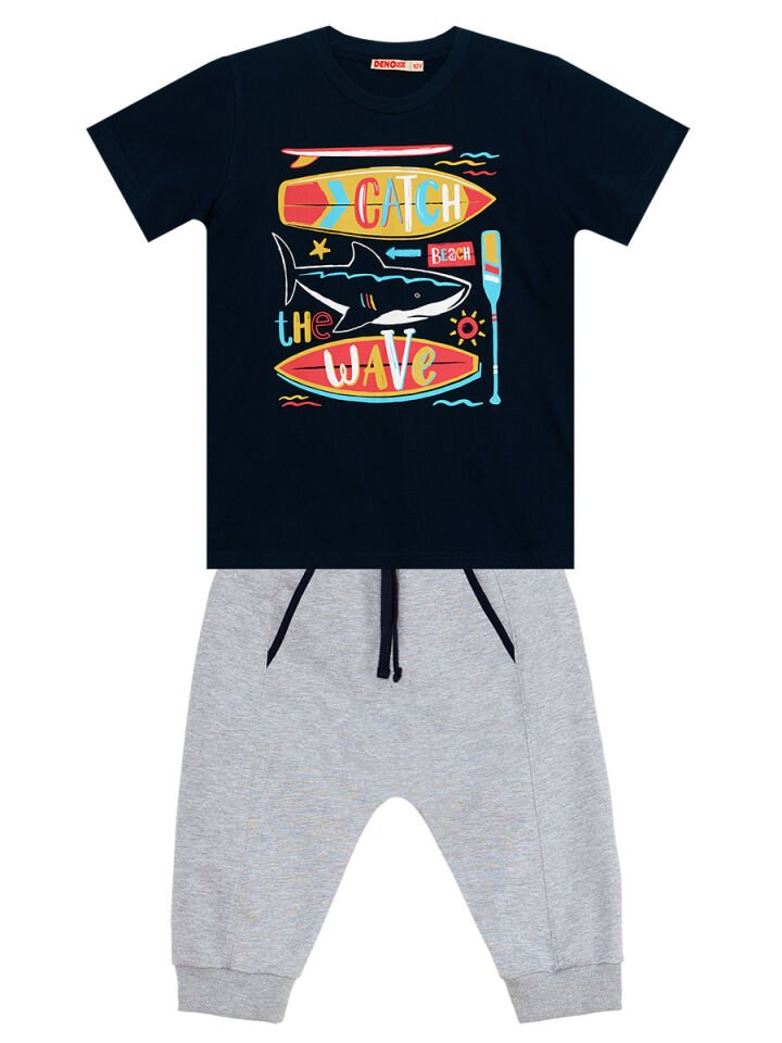 Catch Wave Erkek Çocuk T-shirt Kapri Şort Takım 7 Y - Gri, Lacivert