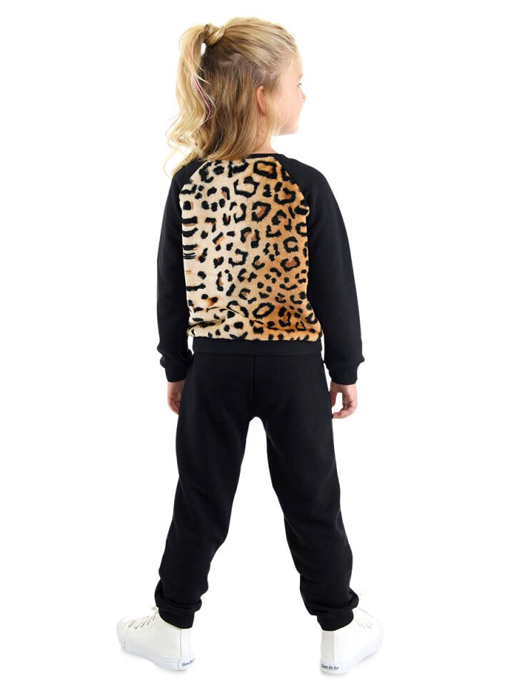 Peluş Leopar Kız Çocuk Eşofman Takım 8 Y - Siyah