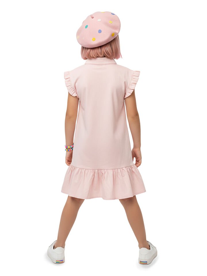 Puantiye Unicorn Kız Çocuk Gömlek Elbise 5Y - Pembe