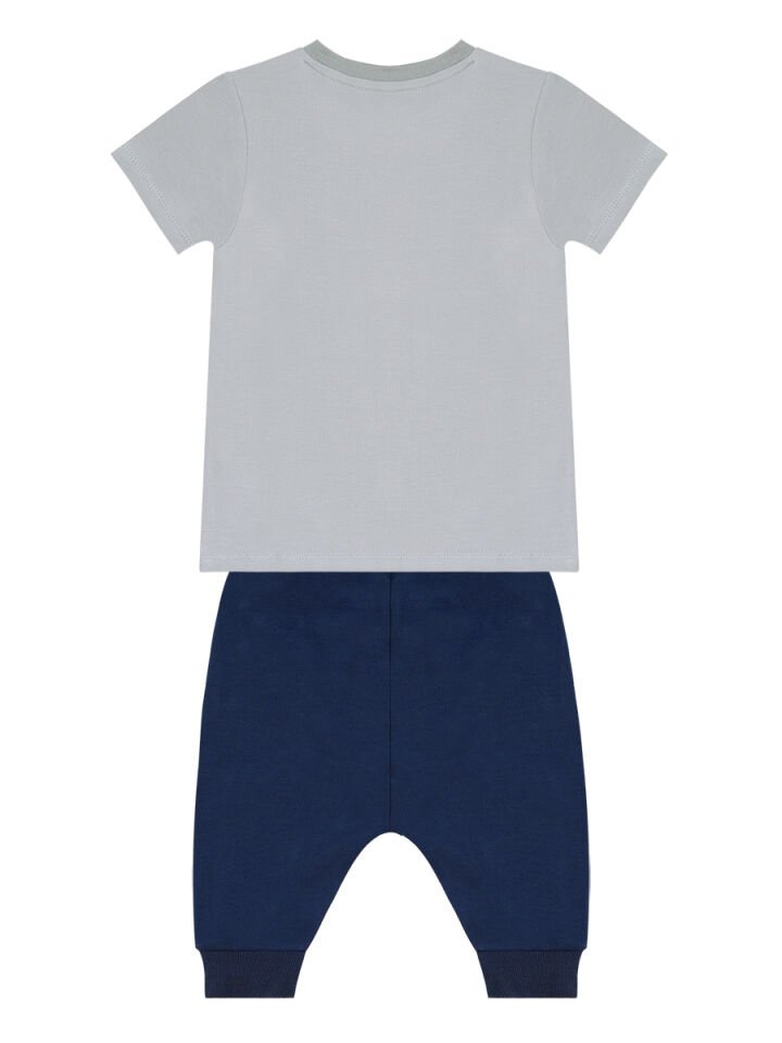 Fermuar Dino Erkek Çocuk T-shirt Kapri Şort Takım 3 Y - Gri,Lacivert