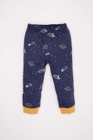 Erkek Bebek Pijama Takım Yıldız Desenli Penye  Uzun Kollu Üst Beli Lastikli Uzun Alt