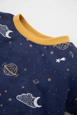 Erkek Bebek Pijama Takım Yıldız Desenli Penye  Uzun Kollu Üst Beli Lastikli Uzun Alt