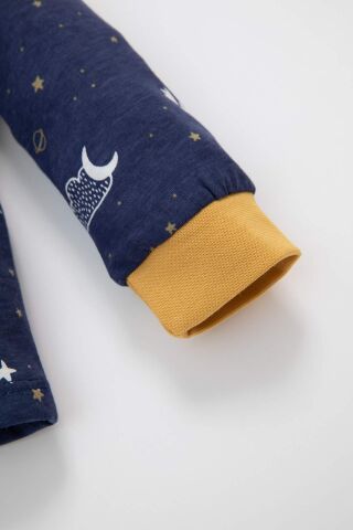 Erkek Bebek Pijama Takım Yıldız Desenli Penye  Uzun Kollu Üst Beli Lastikli Uzun Alt