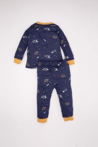 Erkek Bebek Pijama Takım Yıldız Desenli Penye  Uzun Kollu Üst Beli Lastikli Uzun Alt