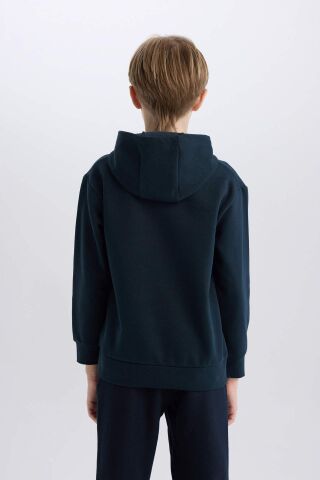 Erkek Çocuk Kapüşonlu Baskılı İçi Yumuşak Tüylü Sweatshirt