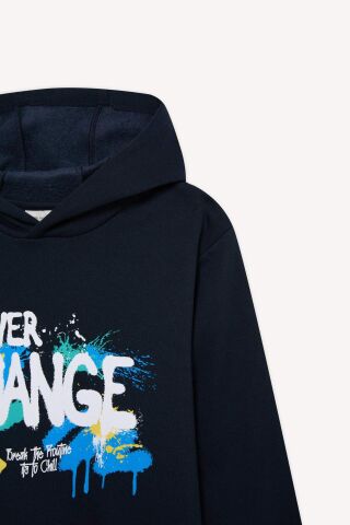 Erkek Çocuk Kapüşonlu Baskılı İçi Yumuşak Tüylü Sweatshirt