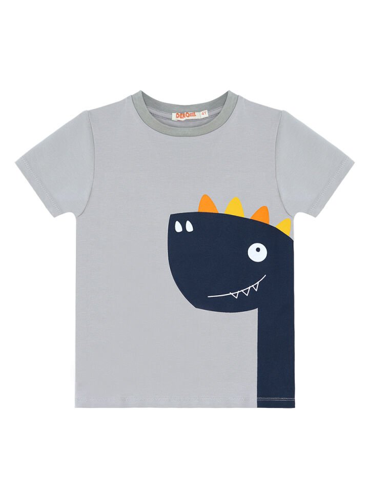 Fermuar Dino Erkek Çocuk T-shirt Kapri Şort Takım 4 Y - Gri,Lacivert
