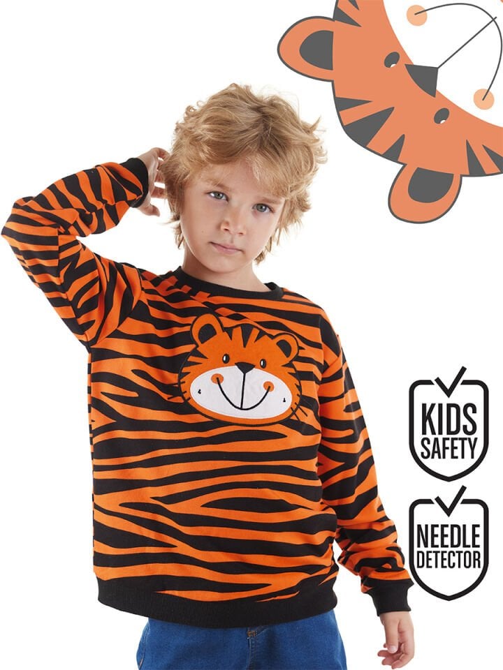 Kaplan Aplikeli Erkek Çocuk Sweatshirt