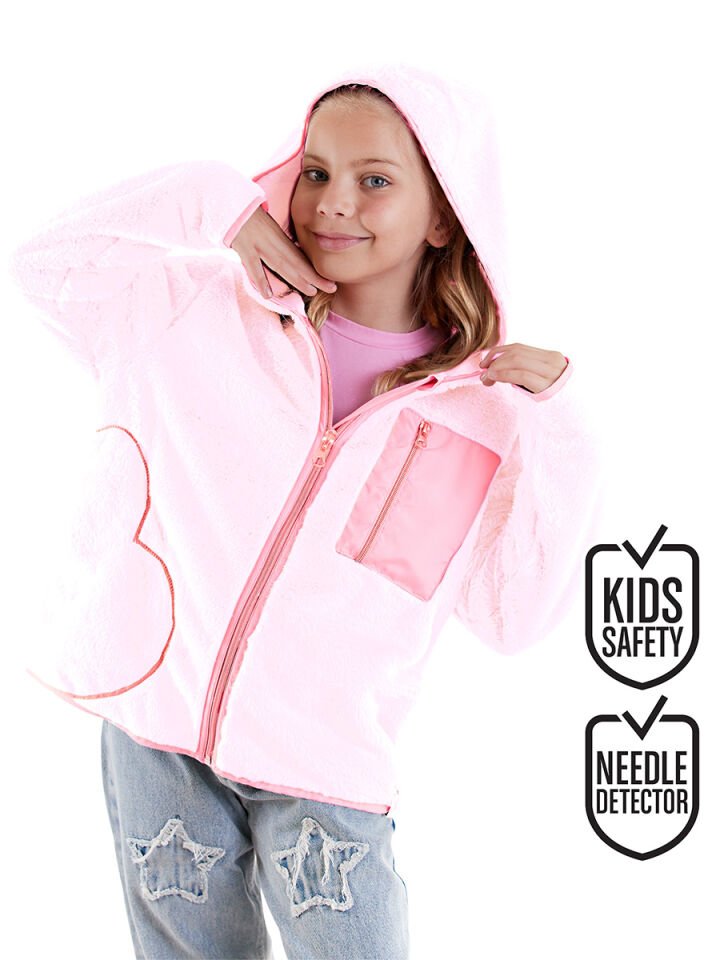 Kalp Cepli Kız Çocuk Pembe Peluş Mont 7 Y - Pembe