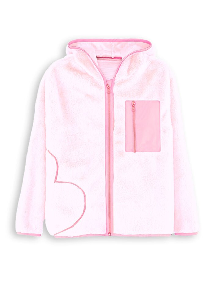 Kalp Cepli Kız Çocuk Pembe Peluş Mont 7 Y - Pembe