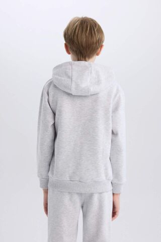 Erkek Çocuk Gri NBA Wordmark Kapüşonlu Kalın Sweatshirt