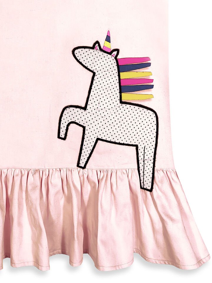 Puantiye Unicorn Kız Çocuk Gömlek Elbise 9Y - Pembe