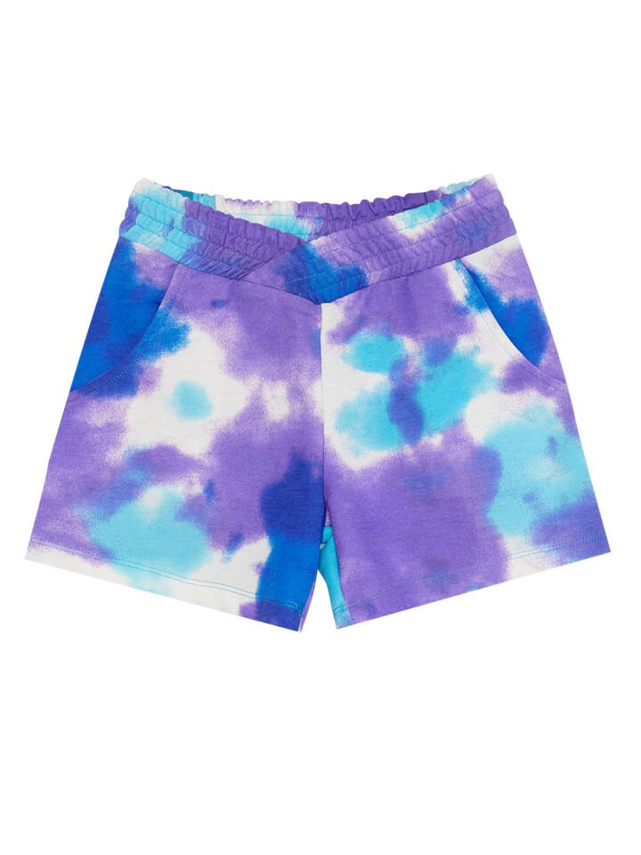 Never Mind Kız Çocuk Crop Top Batik Şort Takım 6 Y - Beyaz, Mavi