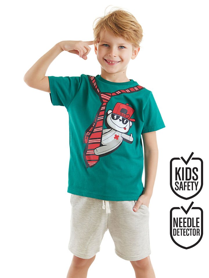 Kravat Koala Erkek Çocuk T-shirt Şort Takım 5 Y - Yeşil, Açık Gri