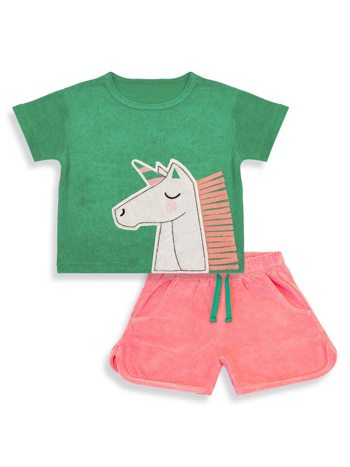 Unicorn Kız Çocuk Havlu Şort T-shirt Takım