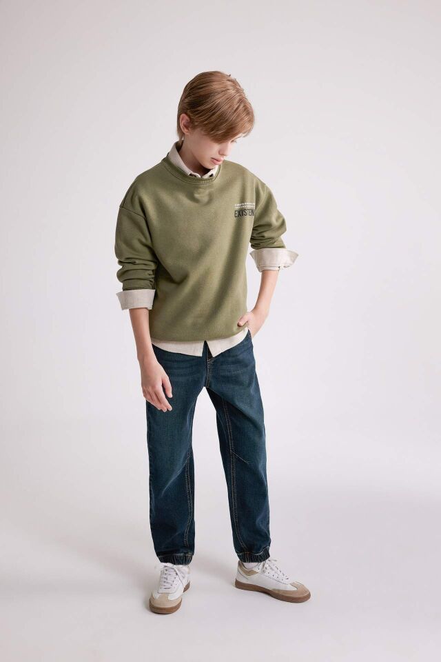 Erkek Çocuk Oversize Geniş Kalıp Bisiklet Yaka Sırt Baskılı Sweatshirt